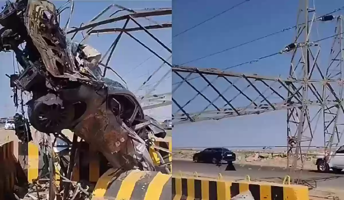  احتراق 3 طلاب جامعيين سعوديين في سيارة بعد صدم برج كهربائي كبير