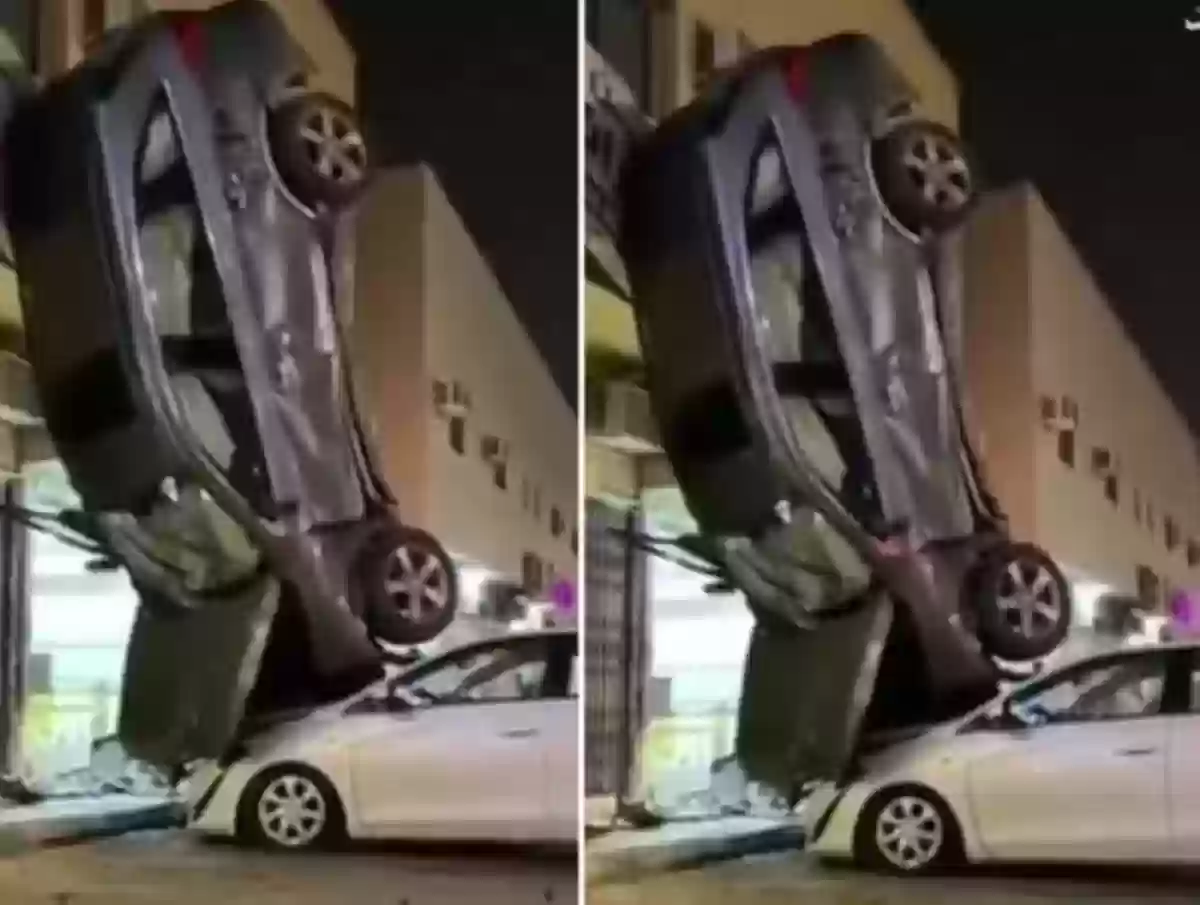 حادث غريب لسيارة في شارع المروج في الرياض